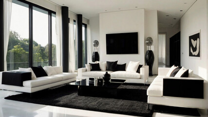 modern living room with white and black combo