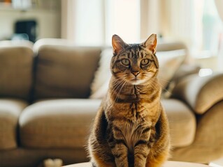 A cat sitting on top of a table in front of tv.