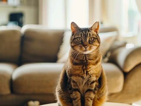 A cat sitting on top of a table in front of tv.