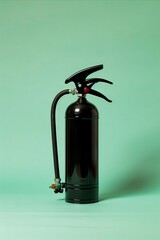 Obraz premium A black fire extinguisher on a green background.