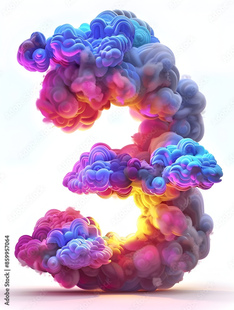 Poster vibrant 3d rendered number 3 formed by glowing clouds in twilight scene