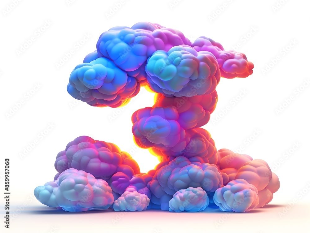 Poster vibrant 3d rendered number 3 shaped by glowing clouds in a twilight scene on white background