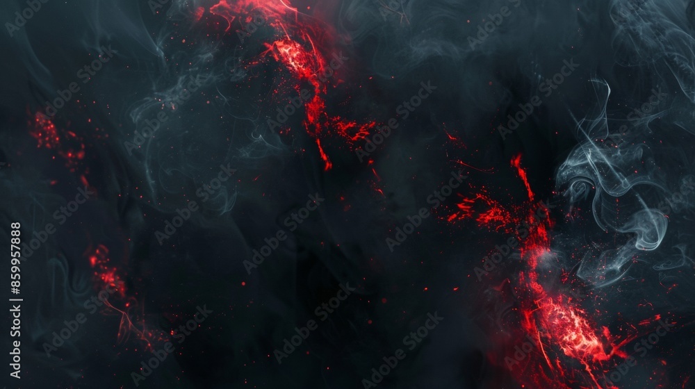Poster abstract elements and a red smoke element in the bottom right corner