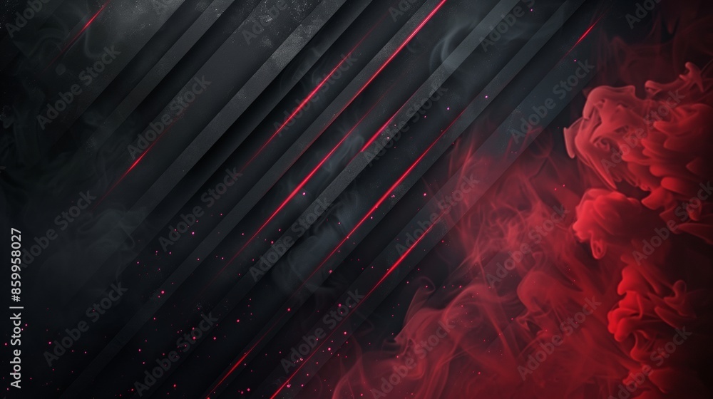 Poster abstract elements and a red smoke element in the bottom right corner