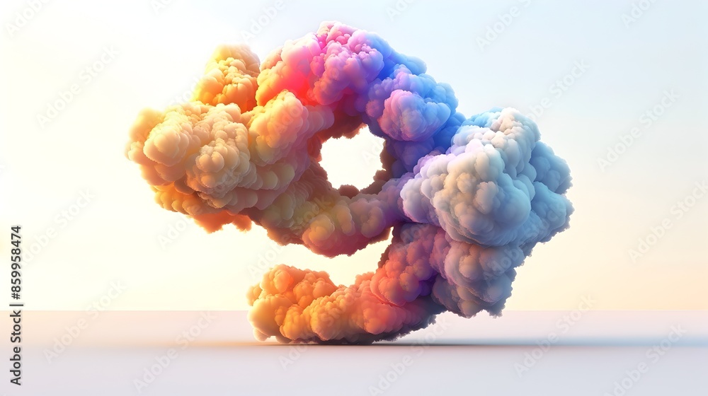 Poster vibrant multicolored 3d cloud rendering in shape of number 9 with golden sunset backdrop