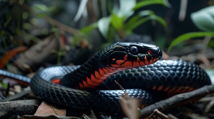 Obraz premium Red bellied black snake in defence stance