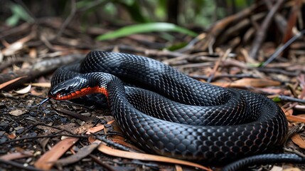 Red bellied black snake in defence stance