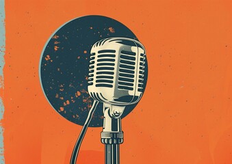 Vintage Microphone Retro Illustration for Podcast and Music Promotion