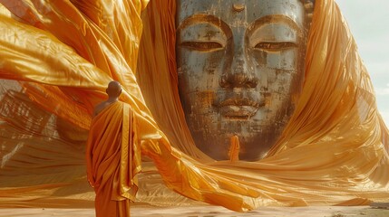 A colossal Buddha statue is covered