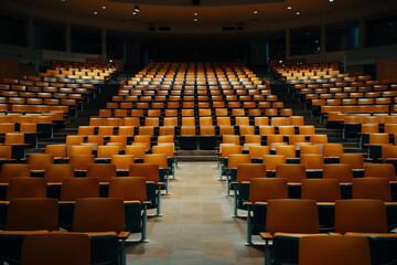 Naklejka premium Gold-Toned Governance: Regulatory Insights in Public Policy Lecture Hall