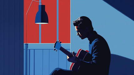 Illustration of a man playing a guitar in a retro style