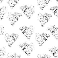 Vector Traditional seamless pattern french croissant. Paris cafe bakery, hand drawn illustration. Traditional food. Black silhouette for circuit