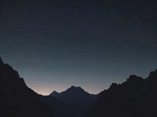 A dark silhouette of a mountain range against a star-studded sky.