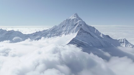Snowy Mountain Peak Rising Above Clouds