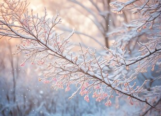 An image of a wintery forest with a soft focus on snowy branches