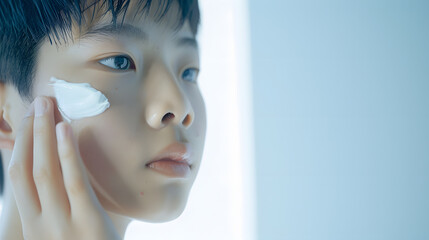 Beauty concept of young Asian boy Skin care Cosmetics : Generative AI