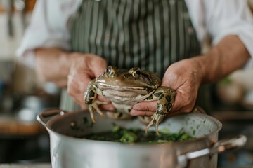 Chef Holding a Frog About to be Cooked
