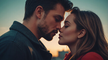 Naklejka premium a couple who kiss together in a movie scene