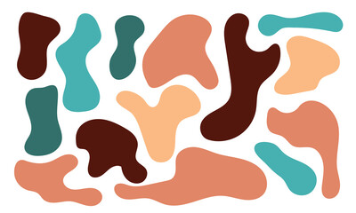 Organic amoeba blob shape abstract colorful vector illustration isolated on white background. Set of irregular round blot form graphic element. doodle drops collection. Contemporary banner in eps 10.