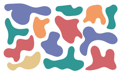 Organic amoeba blob shape abstract colorful vector illustration isolated on white background. Set of irregular round blot form graphic element. doodle drops collection. Contemporary banner in eps 10.
