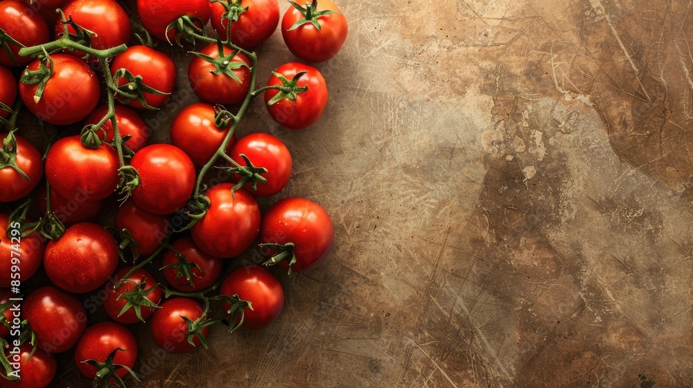 Poster abundance of fresh garden tomatoes with space for text