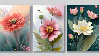 Trio of Posters with Abstract Floral Designs: Botanical Art"