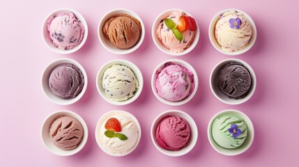 Assortment of Ice Cream Scoops in Bowls