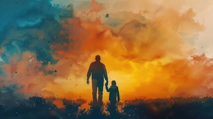 Fototapeta premium Man and Child in Field