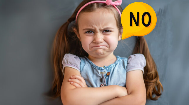 Defiant Expression: Little Girl Saying No. Generative AI
