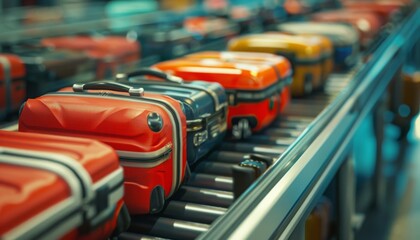 Fototapeta premium Suitcases on the Airport Conveyor Belt