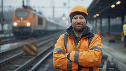 Bauarbeiter mit Helm bei der Arbeit am Hauptbahnhof