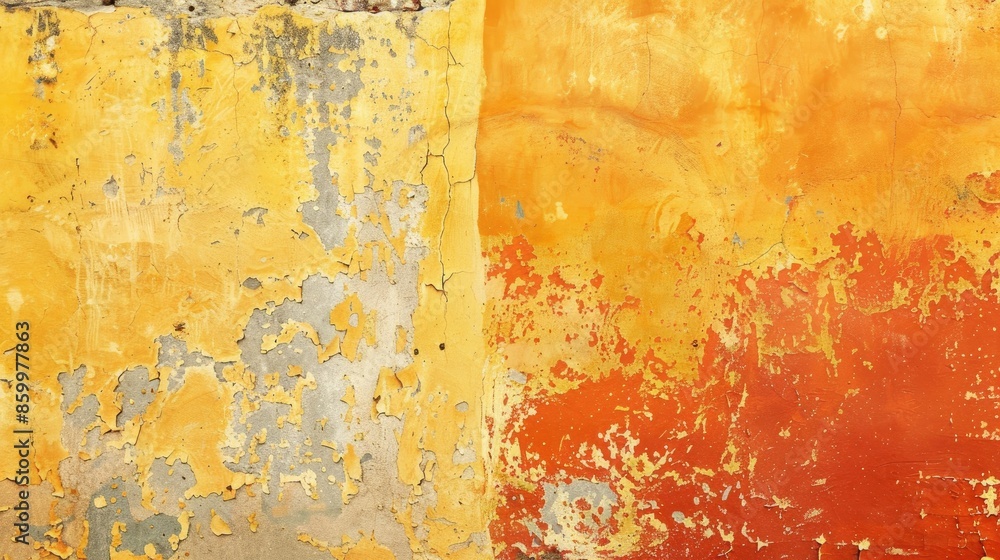 Sticker background of a yellow and orange grunge painted wall