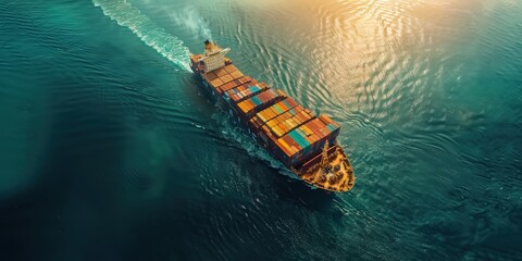 Cargo Ship Sailing on Teal Water