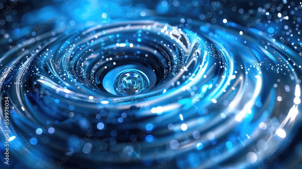 Poster water drop splash in blue liquid with ripple effect. motion shot of water dropping and falling in to