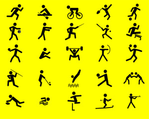 Set of sports icons with yellow vector background
