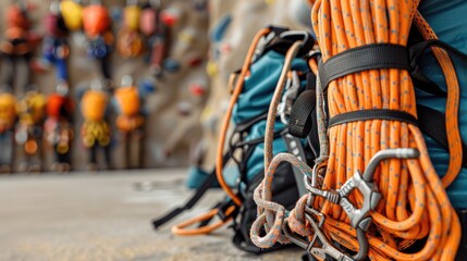 climber's chalk bag and harness ready for action at the Olympic