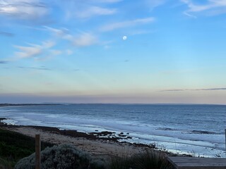 Winters day beach sunset. 