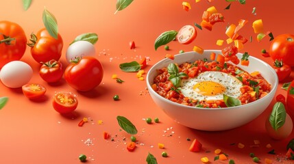 Fried Egg in Tomato Sauce with Basil and Herbs