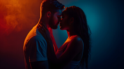 Sexy young couple in love Studio shot on dark background : Generative AI