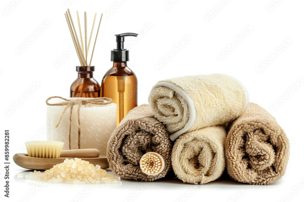 Poster spa product arrangement isolated on a white background. created with generative ai technology.