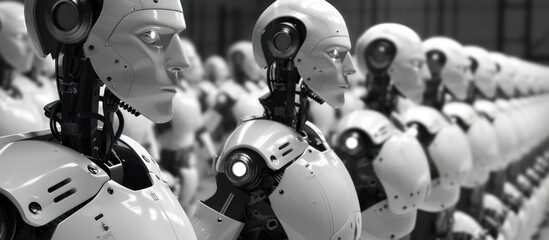 Fototapeta premium Robots factory humans mass production