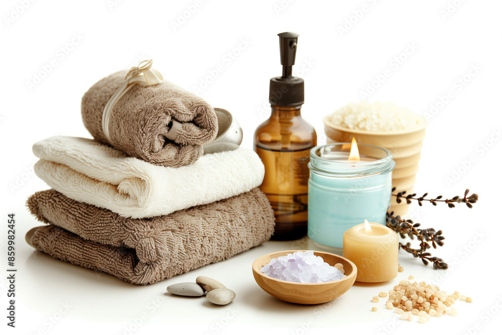 Poster spa product arrangement isolated on a white background. created with generative ai technology.