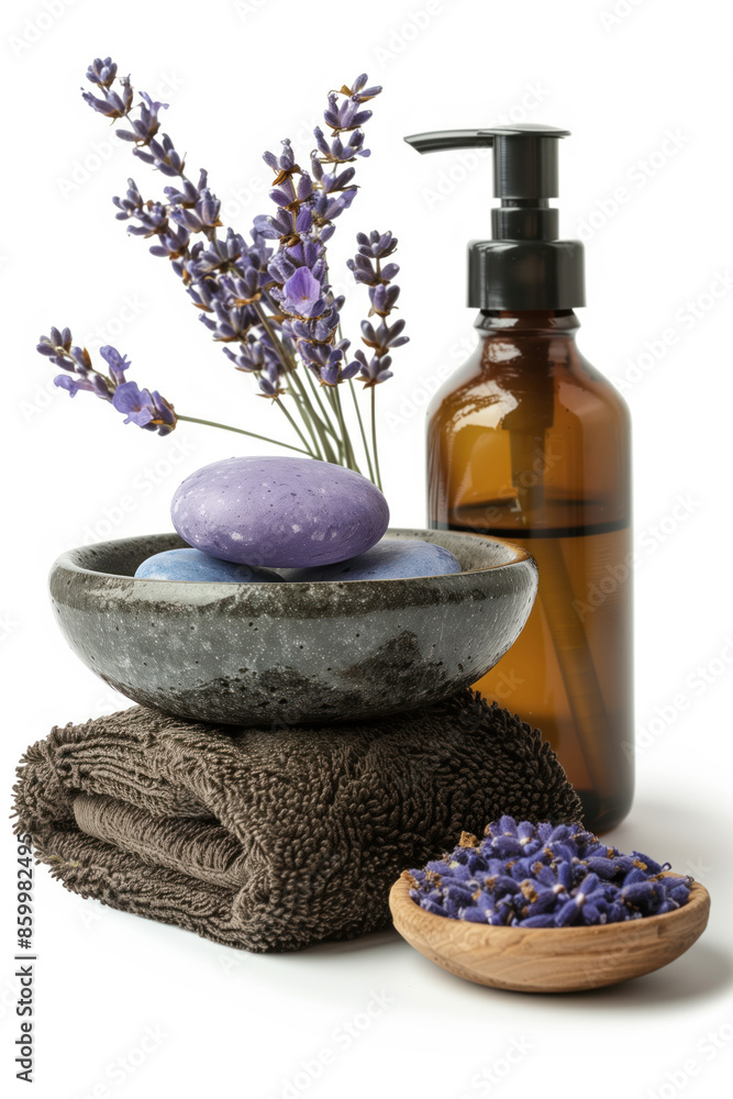 Poster spa product arrangement isolated on a white background. created with generative ai technology.