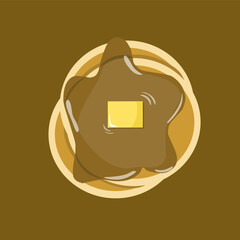 Plate of pancakes with butter and syrup honey