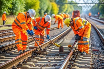 group of workers with railway tracks