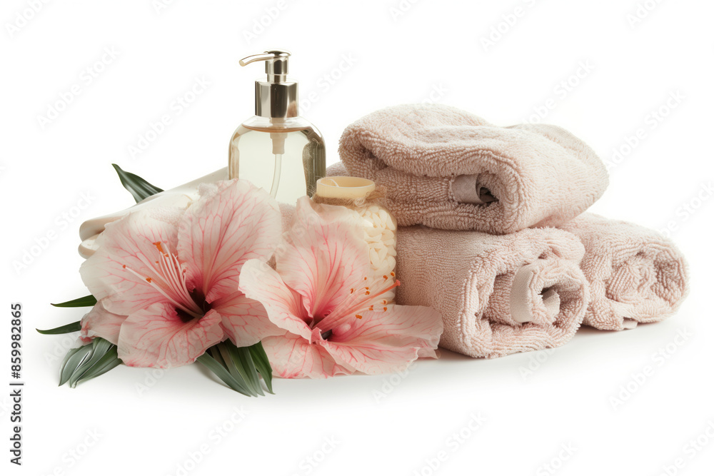 Poster spa product arrangement isolated on a white background. created with generative ai technology.