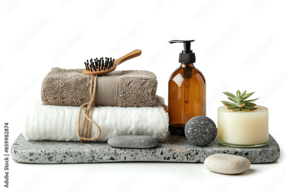 Poster spa product arrangement isolated on a white background. created with generative ai technology.
