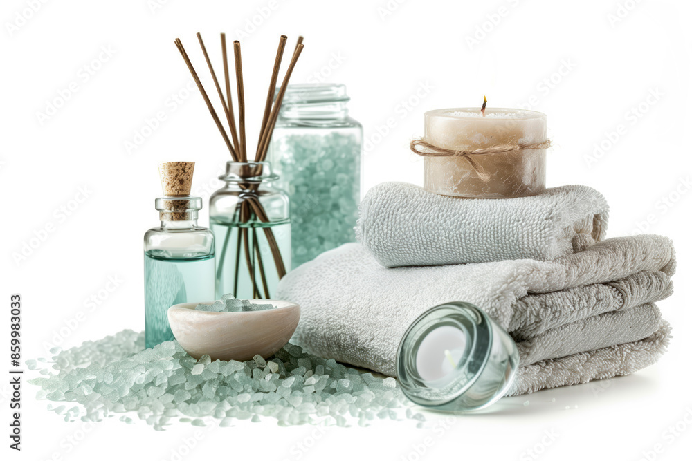 Poster spa product arrangement isolated on a white background. created with generative ai technology.