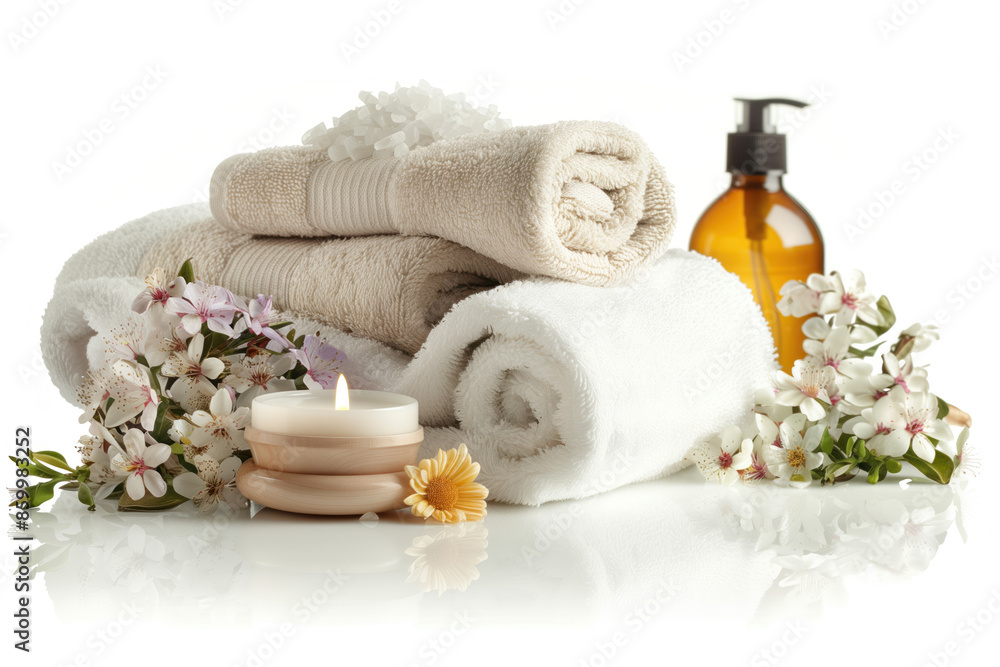 Poster spa product arrangement isolated on a white background. created with generative ai technology.