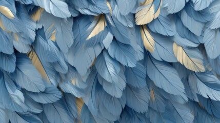 Obraz premium Stunning blue and gold feathers texture background in digital art.